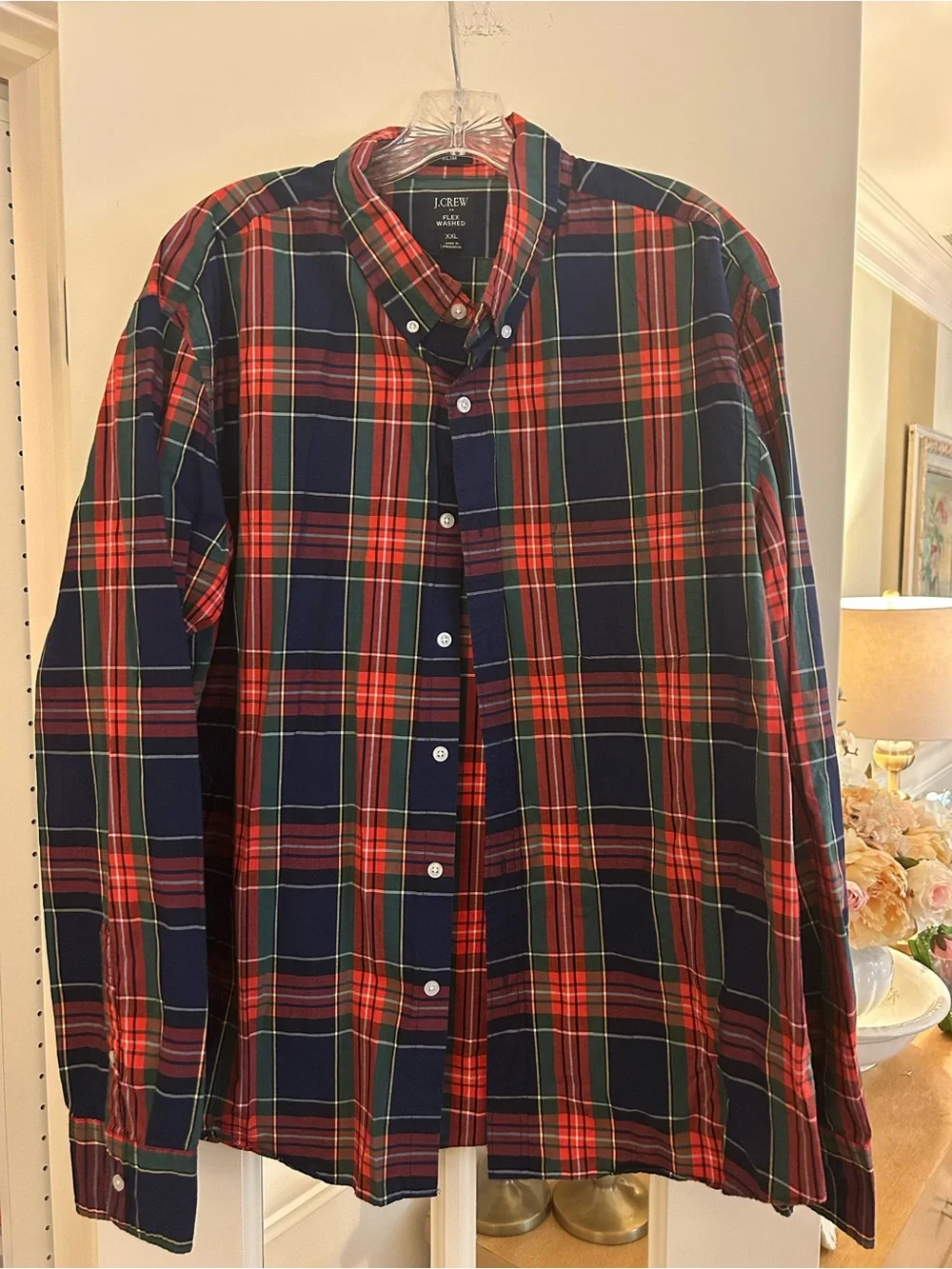 J. Crew Men’s Red and Navy Plaid Button-Down Shirt